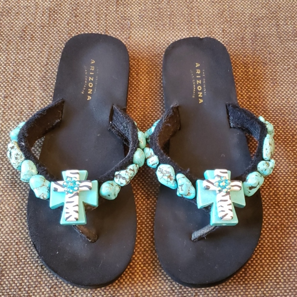 Turquoise beaded Flip Flop Sandals 7 1/2 - 8